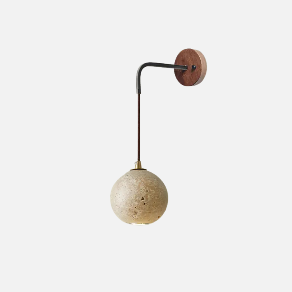 Modern wall lamp – Orva wall sconce in stone, wood & steel